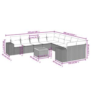 vidaXL 11-delige Loungeset met kussens poly rattan zwart