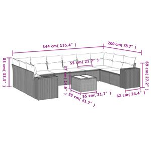 vidaXL 11-delige Loungeset met kussens poly rattan zwart