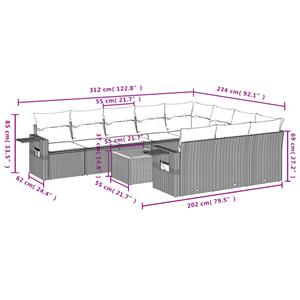 vidaXL 11-delige Loungeset met kussens poly rattan grijs