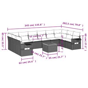 vidaXL 11-delige Loungeset met kussens poly rattan grijs