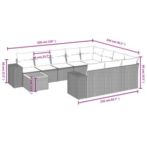 vidaXL 11-delige Tuinset met kussens poly rattan beige