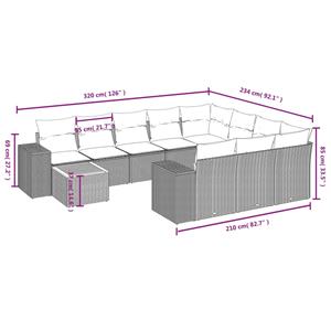 vidaXL 11-delige Loungeset met kussens poly rattan grijs