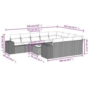 vidaXL 11-delige Loungeset met kussens poly rattan grijs