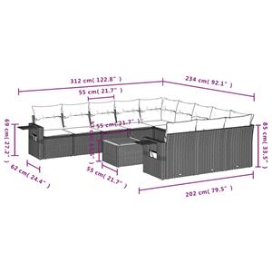 vidaXL 12-delige Loungeset met kussens poly rattan zwart