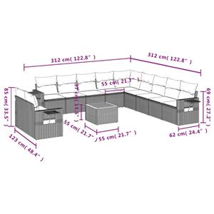 vidaXL 12-delige Loungeset met kussens poly rattan grijs