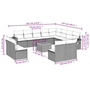 vidaXL 13-delige Loungeset met kussens poly rattan grijs