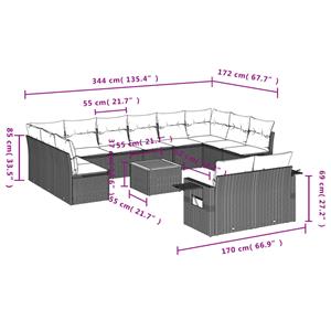 vidaXL 13-delige Loungeset met kussens poly rattan grijs