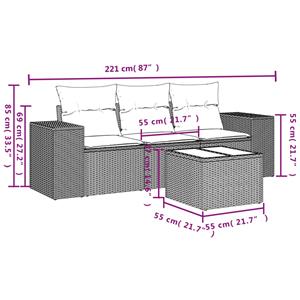 vidaXL 4-delige Loungeset met kussens poly rattan zwart