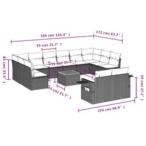 vidaXL 13-delige Loungeset met kussens poly rattan beige