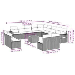 vidaXL 14-delige Loungeset met kussens poly rattan beige