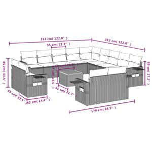 vidaXL 14-delige Loungeset met kussens poly rattan zwart