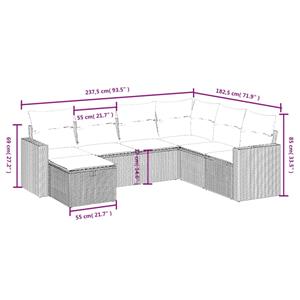 vidaXL 7-delige Loungeset met kussens poly rattan grijs