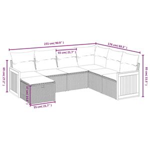 vidaXL 7-delige Loungeset met kussens poly rattan zwart