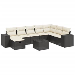 vidaXL 7-delige Loungeset met kussens poly rattan zwart