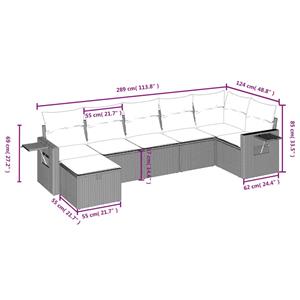 vidaXL 7-delige Loungeset met kussens poly rattan grijs