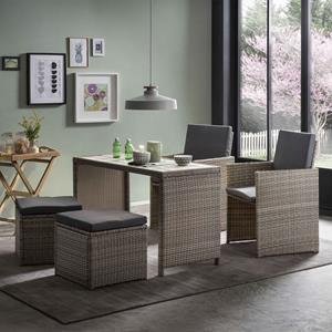 Artistiq Living Artistiq Loungeset Shareema Tafel + 2 stoelen + 2 krukken, Polyrotan - Grijs