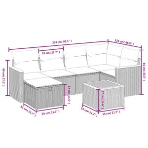 vidaXL 7-delige Loungeset met kussens poly rattan zwart