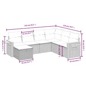 vidaXL 7-delige Loungeset met kussens poly rattan gemengd beige