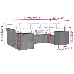 vidaXL 6-delige Loungeset met kussens poly rattan grijs