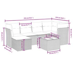 vidaXL 7-delige Loungeset met kussens poly rattan zwart