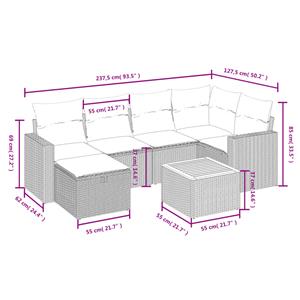 vidaXL 7-delige Loungeset met kussens poly rattan gemengd beige