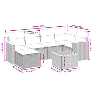 vidaXL 7-delige Loungeset met kussens poly rattan grijs