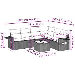 vidaXL 7-delige Loungeset met kussens poly rattan zwart