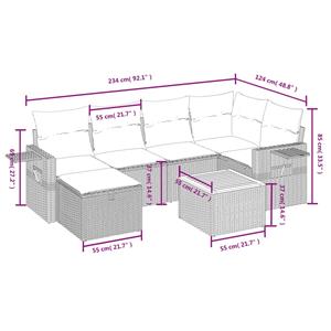 vidaXL 7-delige Loungeset met kussens poly rattan beige