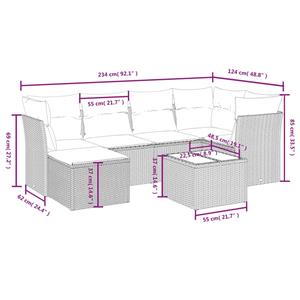 vidaXL 7-delige Loungeset met kussens poly rattan grijs