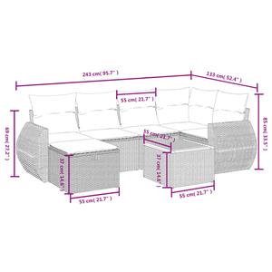 vidaXL 7-delige Loungeset met kussens poly rattan grijs