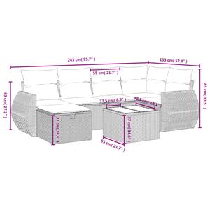 vidaXL 7-delige Loungeset met kussens poly rattan grijs