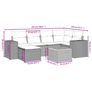 vidaXL 7-delige Loungeset met kussens poly rattan grijs