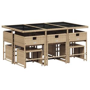 vidaXL 11-delige Tuinset met kussens poly rattan gemengd beige