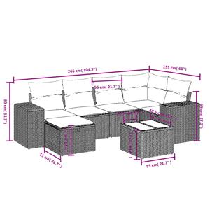 vidaXL 7-delige Loungeset met kussens poly rattan grijs