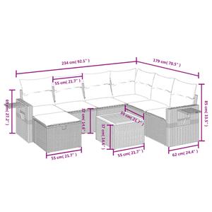 vidaXL 8-delige Loungeset met kussens poly rattan zwart