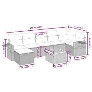 vidaXL 8-delige Loungeset met kussens poly rattan zwart