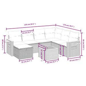 vidaXL 8-delige Loungeset met kussens poly rattan zwart