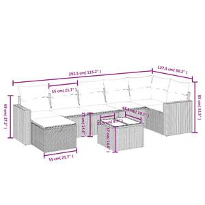 vidaXL 8-delige Loungeset met kussens poly rattan grijs