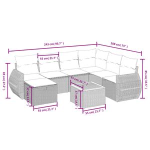 vidaXL 8-delige Loungeset met kussens poly rattan zwart