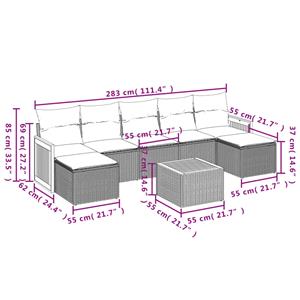 vidaXL 8-delige Loungeset met kussens poly rattan zwart