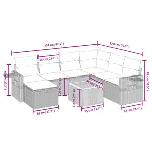 vidaXL 8-delige Loungeset met kussens poly rattan grijs