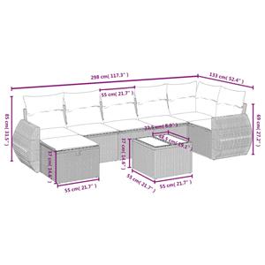 vidaXL 8-delige Loungeset met kussens poly rattan grijs