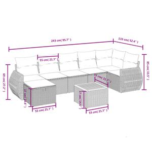 vidaXL 8-delige Loungeset met kussens poly rattan gemengd beige