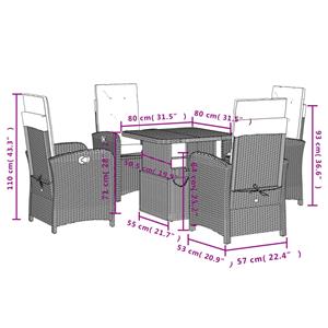 vidaXL 5-delige Tuinset met kussens poly rattan zwart