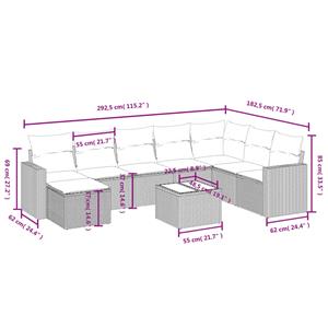 vidaXL 9-delige Loungeset met kussens poly rattan zwart