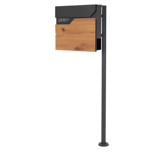 ML-Design Briefkasten mit Ständer, 37x37x11 cm, Anthrazit/Holzoptik, aus Edelstahl