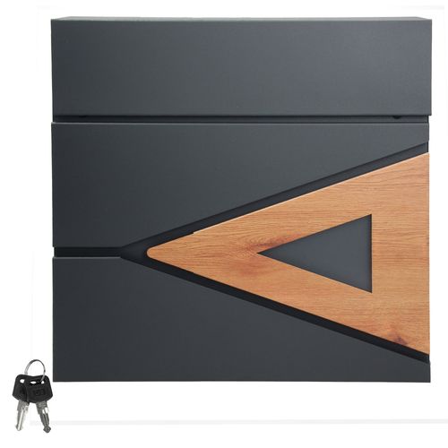 Ml-design - Briefkasten mit Ständer, 37x36,5x11 cm, Anthrazit/Holzoptik, aus Stahl