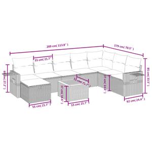 vidaXL 9-delige Loungeset met kussens poly rattan zwart