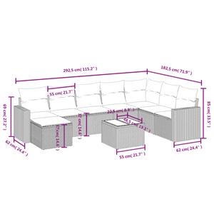 vidaXL 9-delige Loungeset met kussens poly rattan grijs