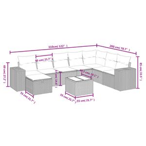 vidaXL 9-delige Loungeset met kussens poly rattan zwart